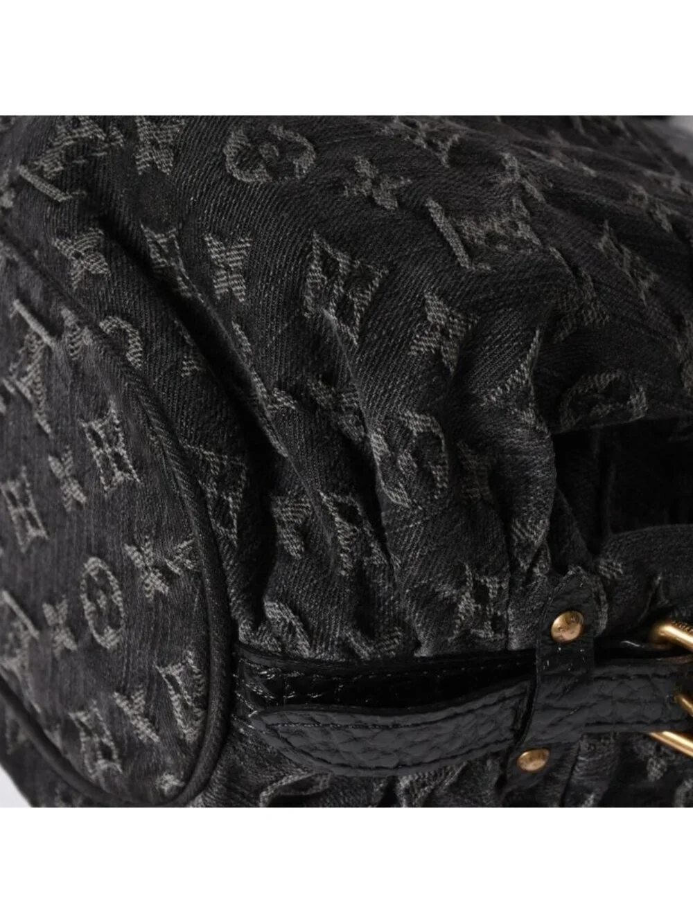 Louis Vuitton Shoulder Bag Slightly Monogram Denim Black Gold